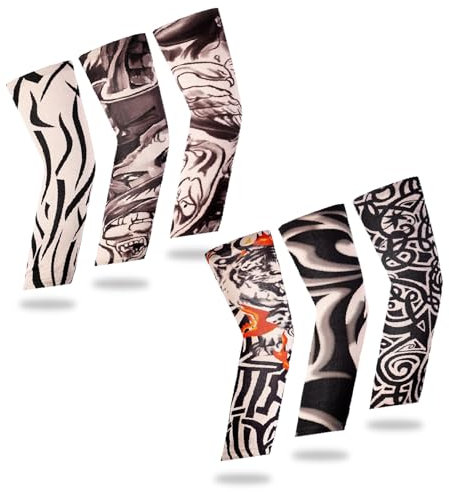 6 Stück Tattoo Ärmel Set，Armlinge Radsport Herren，Gefälschte Sonnencreme Armlinge,für Erwachsene zum Hineinschlüpfen, Biker, Gothic, Rosen, Stammes-, 80er-Jahre-Punk, Heavy-Metal-Rocker, Kostüm