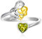Qings August Peridot Geburtsstein Ring mit Mama Töchter Design 925 Sterling Silber Mutter und Tochter Herz Zirkonia Ring