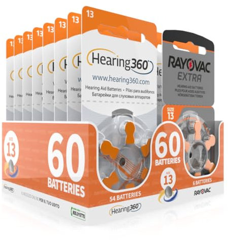 Hearing360 Rayovac Extra and Hearing360 Hearing Aid Batteries Size 13 Orange (10 Blister Packs, 60)