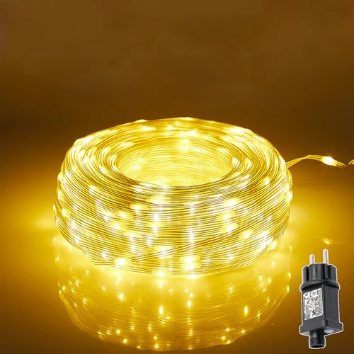 MOLVCE Lichterkette Außen und Innen mit Stecker, 20M 200 LED Lichtschlauch Warmweiß, 8 Modi Wasserdicht Fairy Lights mit Timer,Speicherfunktion für Weihnachten Partys Hochzeit Halloween Garten