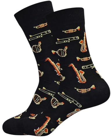 Brass Band Socken Orchester Geschenk Trompete Geschenk Saxophon Französisches Horn Posaune Geschenk Musik Socken Musiklehrer Geschenk Größe 40-44, schwarz / orange, 7-10