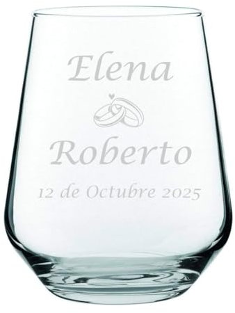 Regalo Grabado - Vaso de Cristal Personalizado Esenzia | Grabado Láser con Nombre o Logo | Regalo Personalizado, Cumpleaños, Aniversario, Evento | 425ml, Cristal