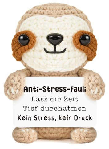 Giftasy Anti Stress Geschenke - Handgemachte Gehäkeltes Faultier mit Energiekarte, Positive Geschenke, Mutmacher Geschenk, Geschenk für Freunde Kollegen