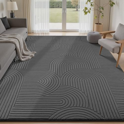 Sour Lemon Teppich Wohnzimmer 160x230 cm, Anthrazit Kurzflor Teppiche Weich | 3D Geometrisch, Waschbare Teppiche Flauschig, Rutschfest, Modern, Extra Großer für Schlafzimmer Kinderzimmer Jugendzimmer
