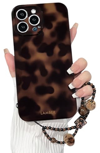 NITITOP for iPhone 13 Pro Max Case Cute Leopard Tortoise with Chain, Brown | Aesthetic Amber Design, with Lanyard Wrist Strap, for Girls Women Men, Full Camera Protection, TPU Shockproof Phone Case