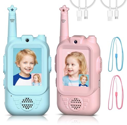 YushengTai Kinder Video Walkie Talkie 2er Set - Mit Kamera, 2 Display - 200m Reichweite & USB-C Aufladbar - Perfekt für Outdoor Abenteuer, Camping & Geschenke 3-12 Jahre