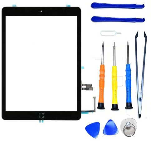 Hedywei Schermo di ricambio per iPad 6a generazione A1893 A1954 2018 generazione, digitalizzatore touch screen da 9,7, adesivo preinstallato (nero)