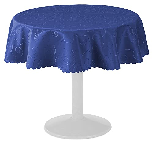 JEMIDI Tischdecke Ornamente Seidenglanz Edel Tisch Decke Tafeldecke 31 Größen und 7 Farben Dunkelblau Rund 135cm