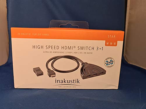 inakustik – 0032450314 – Star High Speed HDMI Switch 3>1 | Ermöglicht den Anschluss von 3 HDMI Quellen an EIN Display (TV oder Projektor) | Ultra HD - 2160p - 4K 25/30Hz