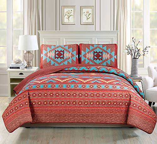 Rustikaler Western-Südwestlicher Indianer Tribal Navajo Design 2-teilig mehrfarbig Türkis Rot Orange Braun Rost Tagesdecke Set Twin / Twin XL Tagesdecke Steppdecke (Doppel)