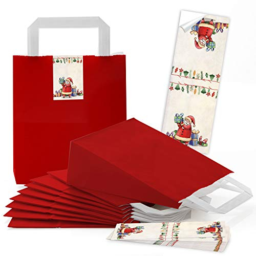 Logbuch-Verlag 100 Geschenktüten mit Weihnachtsaufkleber Nikolaus Weihnachtsmann Geschenksackerl Papiertüten zum Befüllen 18 x 8 x 22 cm