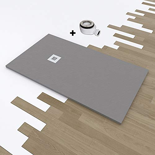 PLATO DUCHA RESINA CARGA MINERAL EFECTO PIZARRA 80X120, GRIS CLARO RAL 7035