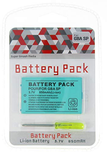 SuperSmashMedia® - 850mAh Replacement Battery Pack Kit for Gameboy Advance SP Screwdriver Included (Nintendo Game Boy Advance GBA SP)
