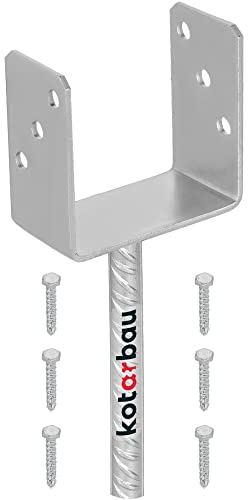 KOTARBAU® U Pfostenträger zum einbetonieren 121 mm Alle Größen Lichte Breite 51mm-161mm Riffelstahl Betonanker für Holzpfosten Feuerverzinkt Steindolle Fest Bodenhülse Stahl Anker