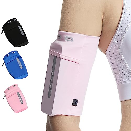 HiRui Laufarmband, universelles Sportarmband, Handyhalterung, Armband für Training, kompatibel mit iPhone 16/15/14/13/Plus/Pro, Samsung Galaxy, alle Handys (M, Rosa)
