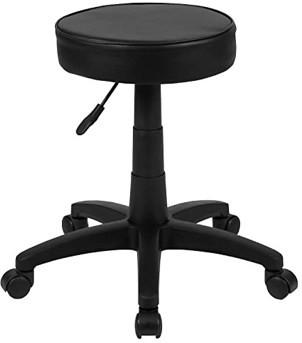 Flash Furniture Baker Black Adjustable Doctors Stool on Wheels with Ergonomic Molded Seat