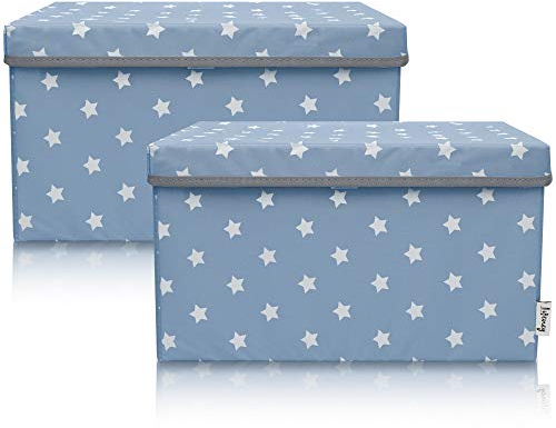 LIFENEY 2-Set Aufbewahrungsbox Kinder (37x25x21cm) I Aufbewahrungskorb für Kinderzimmer und Wohnbereich I Kinder Aufbewahrungskiste (Türkis Stern)
