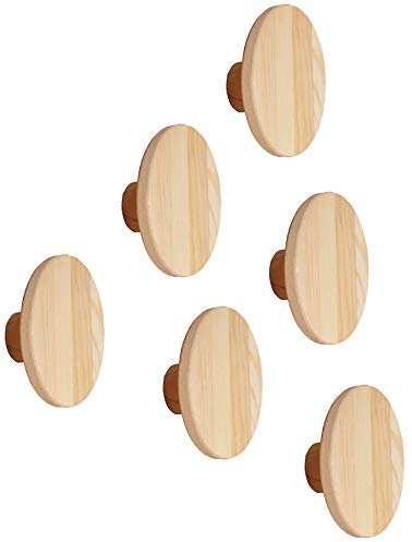 DreamHouse Garderobenhaken rund, Kiefernholz | Set aus 6 runden Holzhaken für Wand, Diele, Wohnzimmer, Badezimmer, Innenraum Dekor