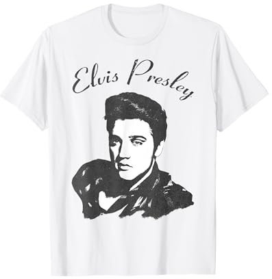 ELVIS PRESLEY Offiziell Lizenziertes Design T-Shirt, Weiß, S, Klassische Passform, Halbarm, Herren, Männer, Musik, T-Shirt, Novelty-T-Shirts