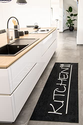 Nazar Kitchen - Tappeto da cucina, lavabile in lavatrice, 80 x 150 cm, colore: Bianco/Nero
