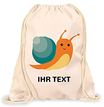 STEMPEL-FABRIK Turnbeutel Natur mit Aufdruck - Schnecke - Personalisiertes Geschenk - Stoffbeutel aus Baumwolle - Sportbeutel - Rucksack mit Tiermotiv - Jutebeutel- Kinderrucksack - Geschenkidee