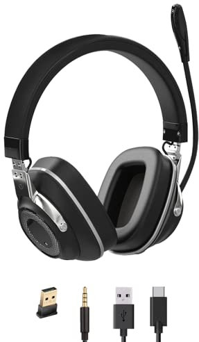 Project Telecom Professional Active Noise Cancelling Wireless Bluetooth Headset – Compatible with Microsoft Teams, Zoom, Webex – Bluetooth 5.0 & 3.5mm Jack (ANC Headset with Connectors)