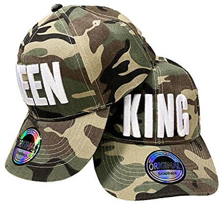 J26 NY Mr. & Mrs. King & Queen Snapback USA Cap Kappe Basecap Baseball Mütze Trucker Sport Cappy verstellbar Kult Partner Look Snapback (Camo King & Queen Set)