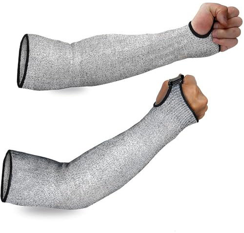 2PCS Arm Protection Sleeves with Thumb Hole, Level 5 Cut Resistant Protective Work Sleeve Anti Cut Guard Bracers, Forearm, Wrist Arm Protector for Garden Kitchen Farm Work (45cm/with Thumb Hole)