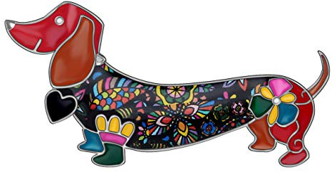 WEVENI Alliage d'Émail Teckel Chien Broche Animaux de Compagnie Bijoux pour les Femme Filles Robe ChâLe Accessoires Cadeau (Multicolore)