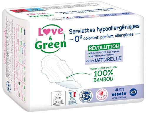 LOVE & GREEN - Serviettes Nuit Naturelle 0% X10 - le Lot De 4