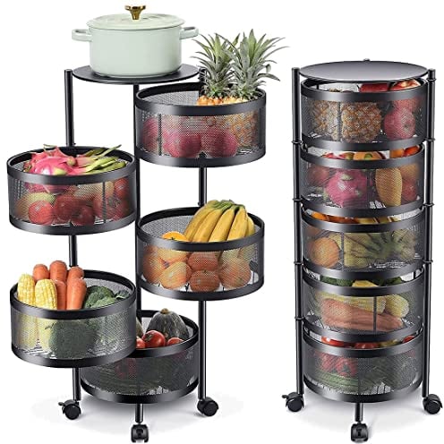 BAKAJI Carrello Trolley Cucina in Metallo con 5 Ripiani a Cesto Apribili e 4 Ruote girevoli a 360 Gradi Trolley Salvaspazio Arredamento Casa Cucina Dimensione 85 x 30 cm Design Moderno (Rotondo)