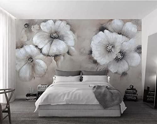 Papier Peint 3D Intissé Peinture À L'Huile Fleur Blanche Minimaliste Nordique Papier Peint Panoramique 3D Moderne Décoration Murale