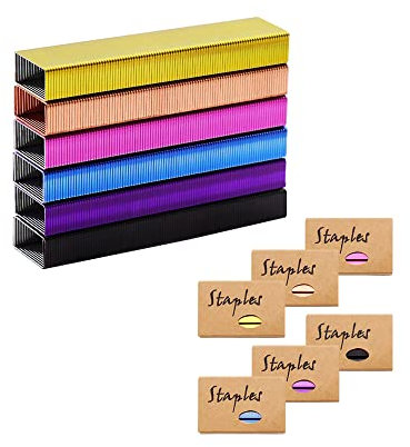 NatSumeBasics Farbige Heftklammern, bunt, 26/6 Standard-Heftklammern für Schreibtisch, manuelles Heftgerät, Nachfüllpackung, 1000 pro Farbe, insgesamt 6000 Stück für Bürobedarf, Zubehör (bunt)