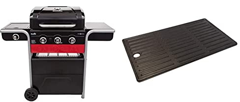 Char-Broil 140 721 Gas2Coal 330 Hybrid Grill - 3 - Brenner Gas & Kohlegrill mit Seitenbrenner, Schwarz & 140008 - Grillplatte für 3 Brenner - Grills, Schwarz