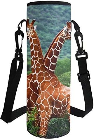 HUGS IDEA Sac à bandoulière réglable pour bouteille d'eau avec bandoulière réglable, housse en néoprène imprimé girafe