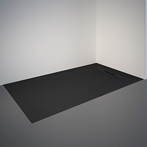 Schulte Duschwanne DWM-Tec mit Steinstruktur Anthrazit 90x160 cm, Mineralwerkstoff, Oberfläche aus Steinstruktur, barrierefrei, extraflach, geringes Eigengewicht