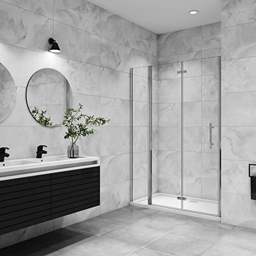 AICA porte de douche pivotante 150x185cm en 6mm verre anticalcaire porte de douche pliante avec un élément fixe