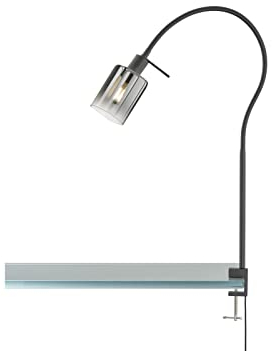 meineWunschleuchte Flexible Klemmlampe Schwarz mit Rauchglas - Leselampe mit Schwanenhals