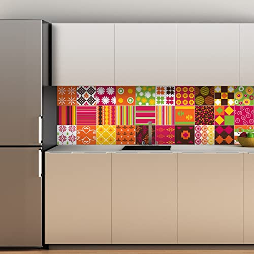 Ambiance Sticker Adesivi Autoadesivi, Decorazioni Murali, Adesivi per Piastrelle per Bagno e Cucina Piastrelle Ethnique Kagoshima- 30 Piastrelle Adesive 20 x 20 cm