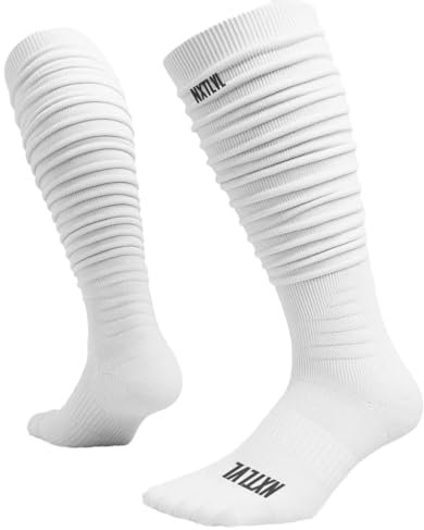 NXTLVL Scrunch Fußball Baseball Socken Extra Lange Gepolsterte Sportsocken für Herren Jungen Jugend, Weiß, M