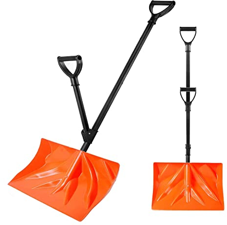 Große Schneeschaufel für Einfahrt, 45cm Breit Große Kapazität Schneeschaufel mit 2 Abnehmbare D-Grip Griff, Tragbare Schneeschaufel Metall,Notfall Schneeschaufel für Auto Haus Garage Garten