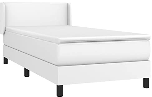 vidaXL Boxspringbett mit Matratze Weiß 90x200 cm Kunstleder