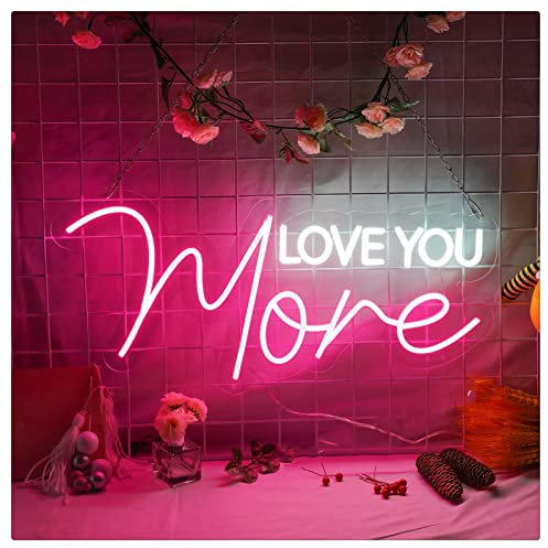 LED Neon Light Sign Love You More Neon Sign for Girl's Gift, Pink LED Neon Sign Light with Dimmer, Arts Wall Lamp Decoration for Home, Bar, Restaurant, Cafe, Christmas, Birthday, Wedding, Party, Gift