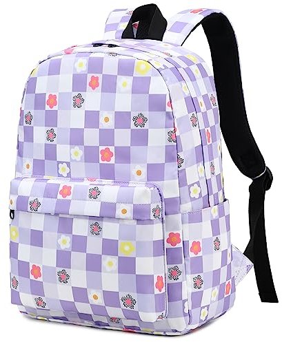 Mimfutu Kariert Schulrucksack Mädchen Rucksack Schule Kinder Schultasche Teenager Laptop Rucksack Damen (Lila)