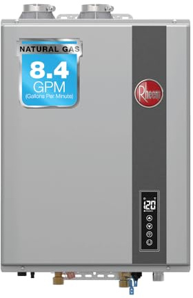 Rheem RRTGH84DVLN3701171 Rheem RTGH Series 8.4 GPM 157,000 BTU 120 Volt Residential Indoor Natural Gas Tankless Water Heater Stainless Steel