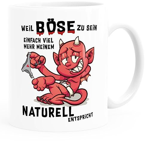 MoonWorks® Kaffee-Tasse Teufel Spruch Weil Böse sein einfach meinem Naturell entspricht Bürotasse lustige Kaffeebecher weiß standard