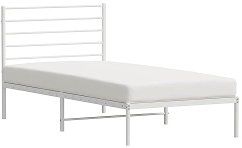 vidaXL Bettgestell, Bettrahmen mit Kopfteil Lattenrost, Metallbett Bett für Schlafzimmer, Einzelbett Gästebett, Metall Weiß 90x200cm