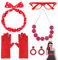 shallyong 50er Jahre Accessoires Damen 4 Pcs, 50er Jahre Outfit Damen mit Rotem Hijab, Handschuhe, Halskette, Ohrringe, Brille Für Damen (50er Jahre)