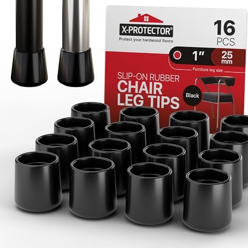 X-Protector Rubber Chair Leg Caps - 16 PCS 25mm Non-Slip Rubber Feet for Furniture - Black Chair Leg Covers - Keep Furniture in Place!