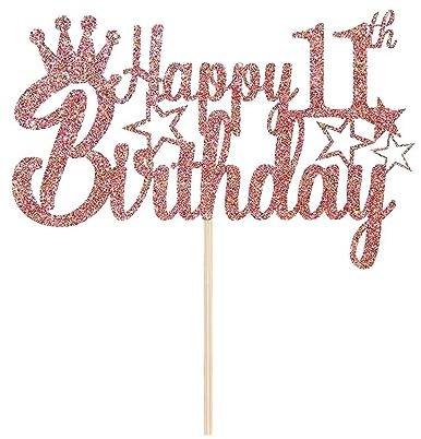 11th Birthday Cake Toppers, Happy 11th Birthday Cake Topper Glitter Star 11 Fabulous Cake Pick Birthday Sign Cake Decorations for Boys Girls 11 Years Old Birthday Party (Rose gold)